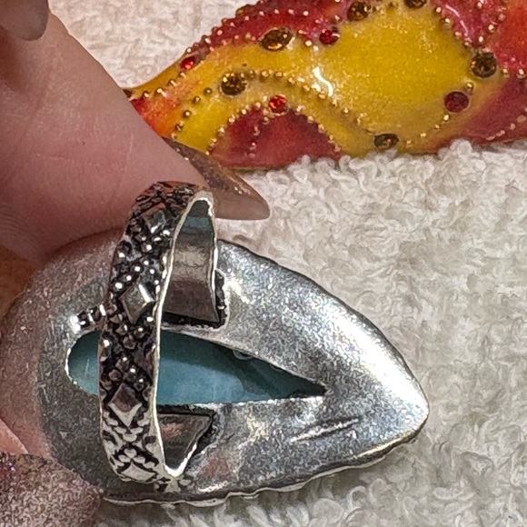 Elegant Sterling Silver and genuine Larimar Teardrop Ring - Picture 9 of 10